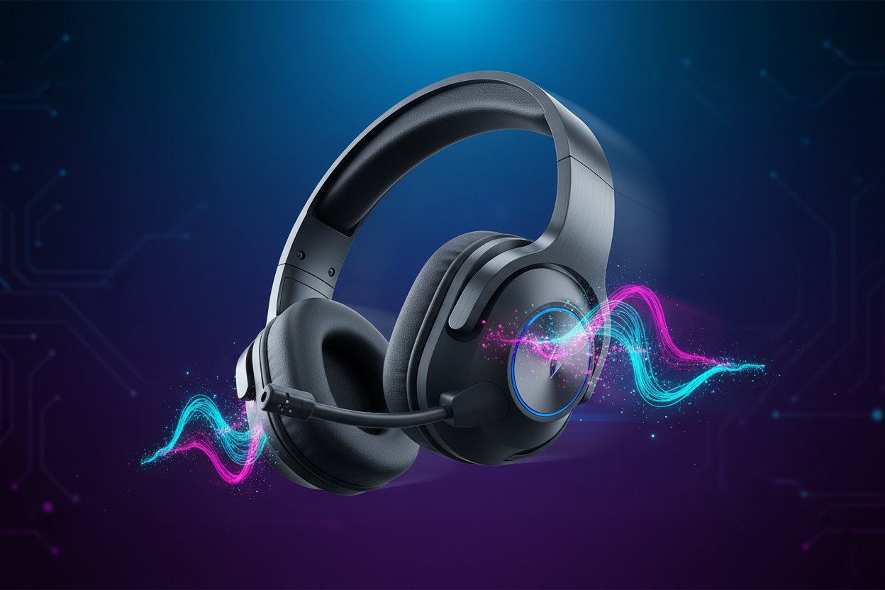 create a best and unique headset banner make it very catchy and professional